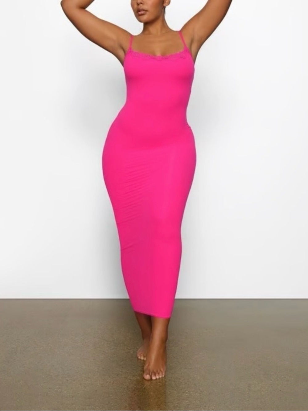 SKIMS FITS EVERYBODY LACE LONG SLIP DRESS LIMITED EDITION: NEON ROSE SMALL